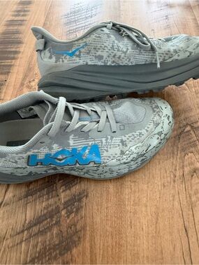 Hoka One One Kids Gray Sneakers with Blue Logo